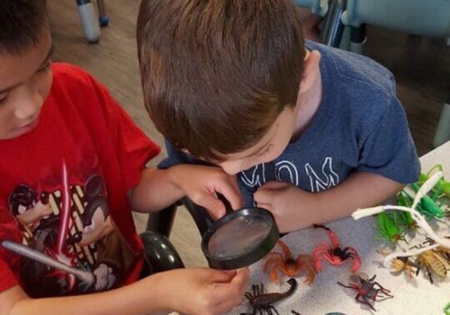 Preschooler using magnifying glass